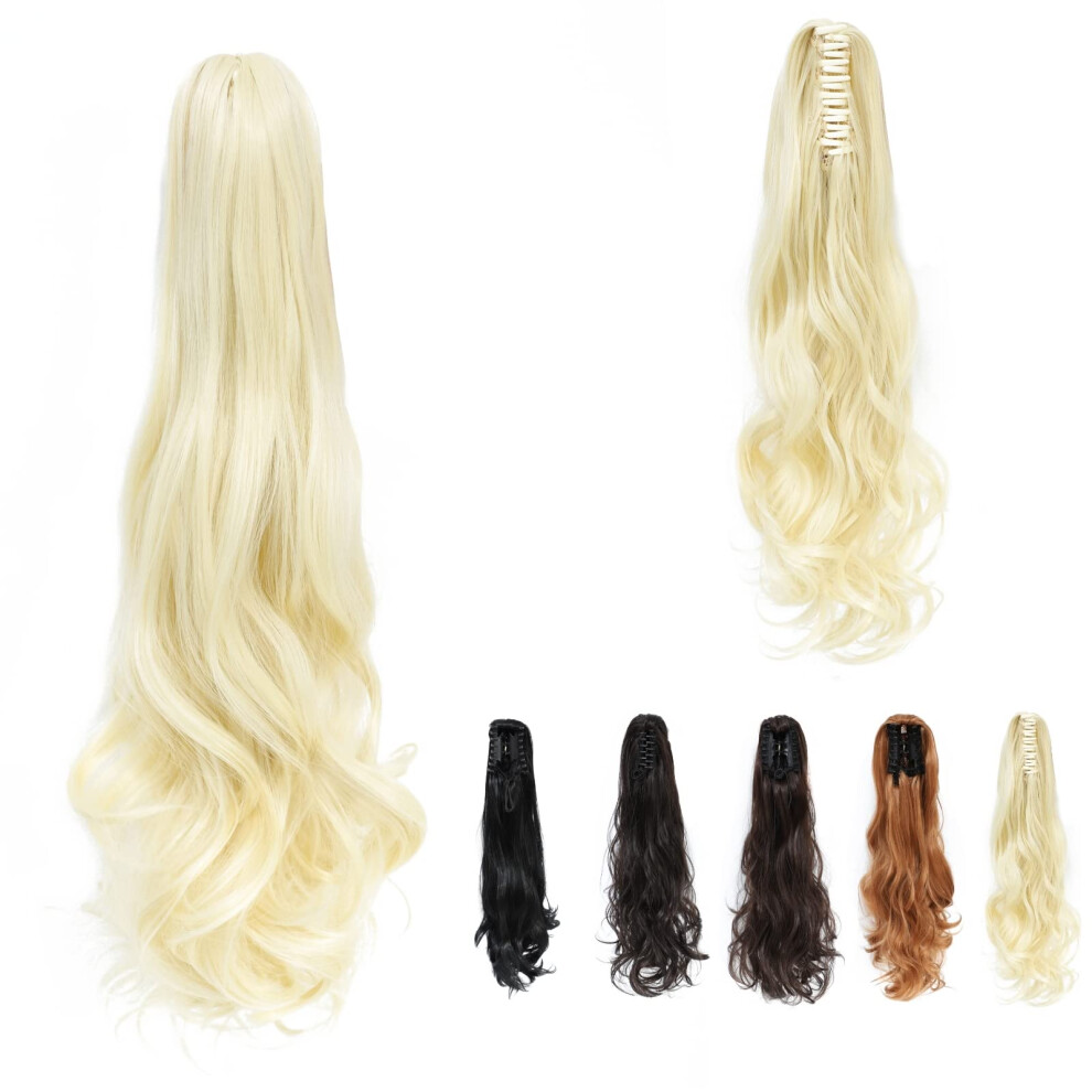 22 Inch Light Blonde 613 Curly Clip in Ponytail Extension with Secure Claw Clip for Instant Volume