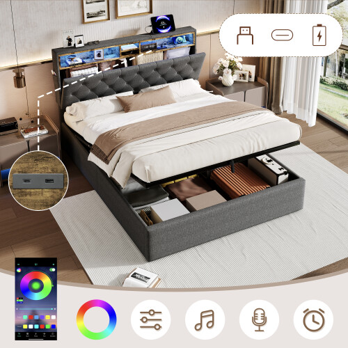 5ft King Upholstered Hydraulic Bed 1