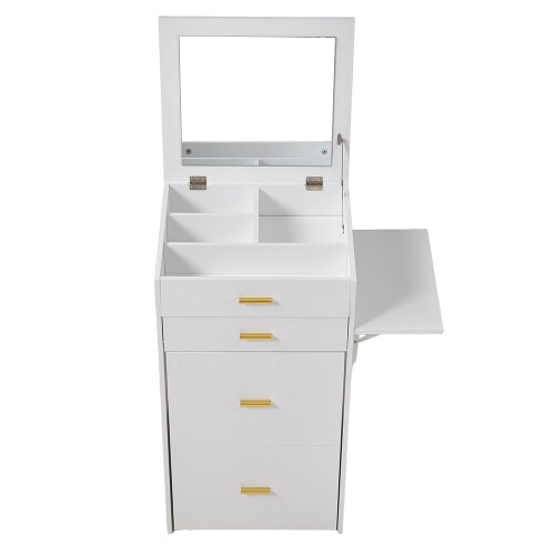 Living And Home Flip Up Compact Dressing Table Stool Set w/ Mirror & Drawer 2