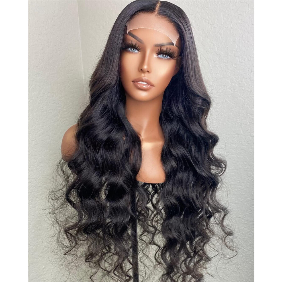 Unisex 20 Inch Brazilian Body Wave Lace Front Human Hair Wig 13X6 Pre Plucked 180 Density Natural Hairline