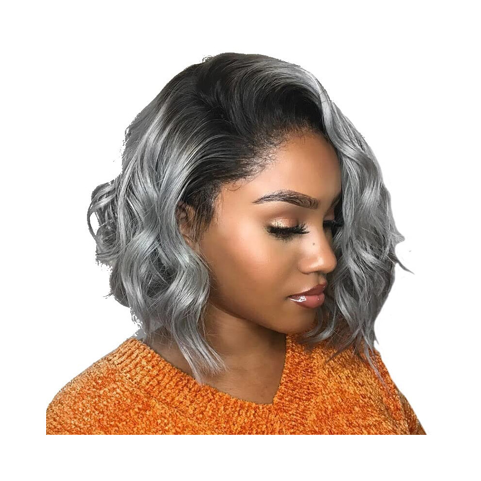 Unisex Gray Short Curly Wig For Women, Natural Look HeatâResistant Wavy Bob With Fluffy Volume For Daily Wear