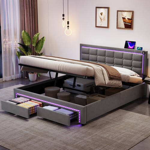 5ft King Upholstered Bed Frame with Drawers 2