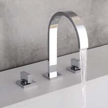 Waterfall Bathroom Sink Faucet 3 Hole Chrome Brass, Modern 2 Handle Mixer Tap