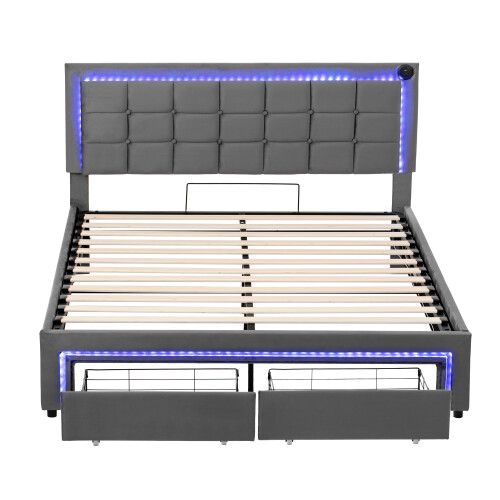 5ft King Upholstered Bed Frame with Drawers