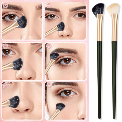 2 Pack Nose Contour Brush Set Angled Half Fan Shape for Makeup, Shadow & Highlighter 1