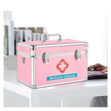Lockable Medicine Box Aluminium 2 Layer First Aid Case for Car Truck Camping Outdoor 1023 Pink 40.52322cm
