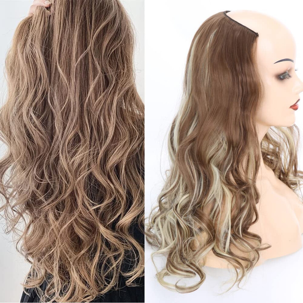 Clip In Hair Extensions U Shape Curly Synthetic Hair Topper Blonde for Women Instant Volume