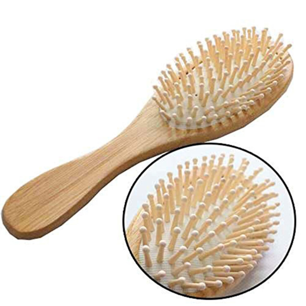 Bamboo Hair Brush for Detangling and Gentle Scalp Massage, Wooden Paddle AntiStatic 22x6cm