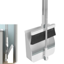 Broom and Dustpan Set with Long Handle – Upright Standing Sweep Brush for Kitchen, Bathroom, Office Cleaning