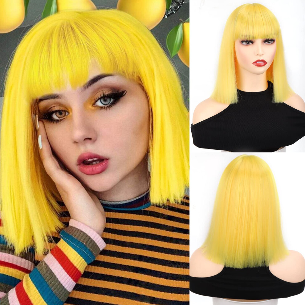 Unisex Bob Wig With Bangs Shoulder Length Synthetic Wig For Women Natural Straight Hairline