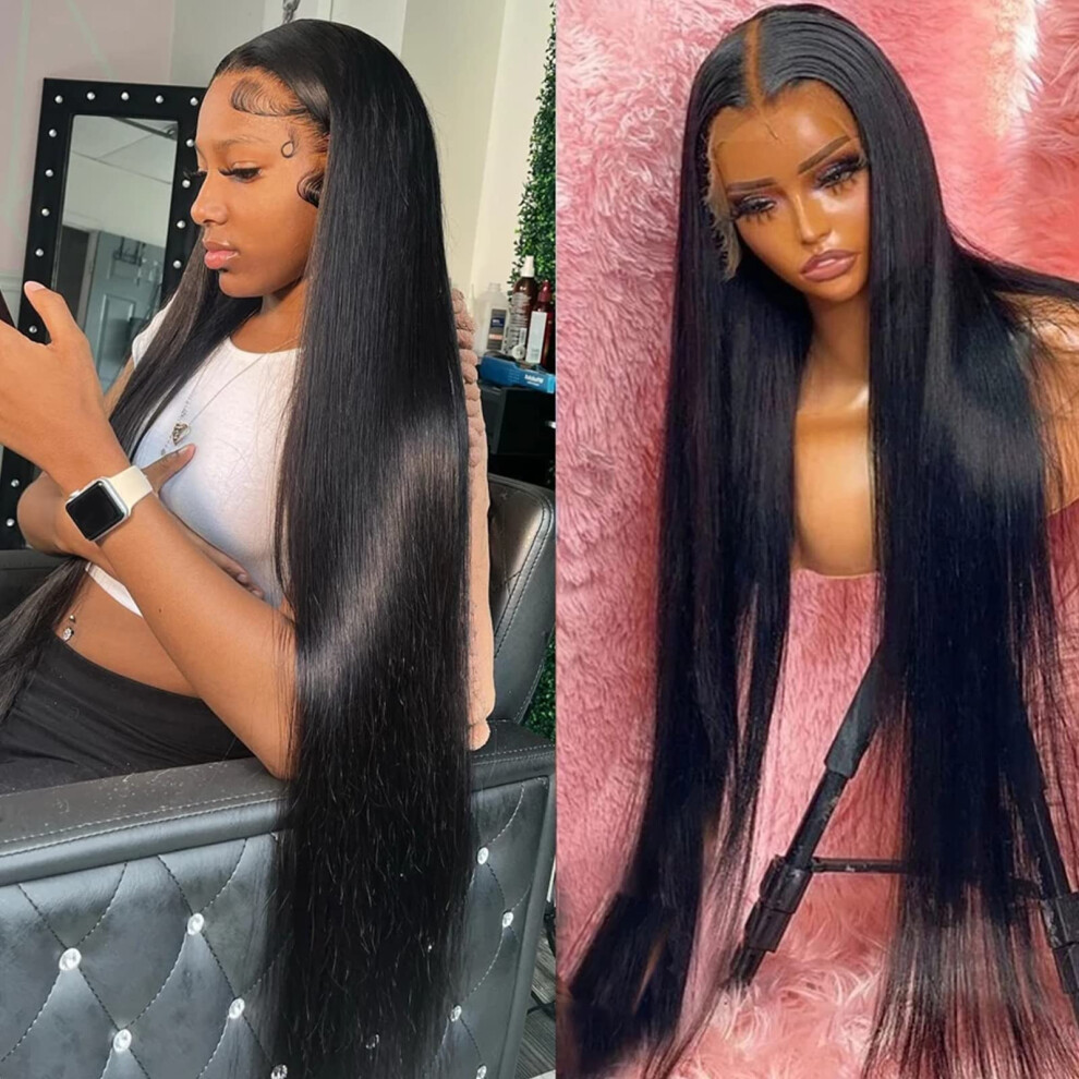 Unisex 30 Inch Hd Transparent Lace Front Wig Human Hair, 13X4 Glueless, Pre Plucked Hairline, 180% Density