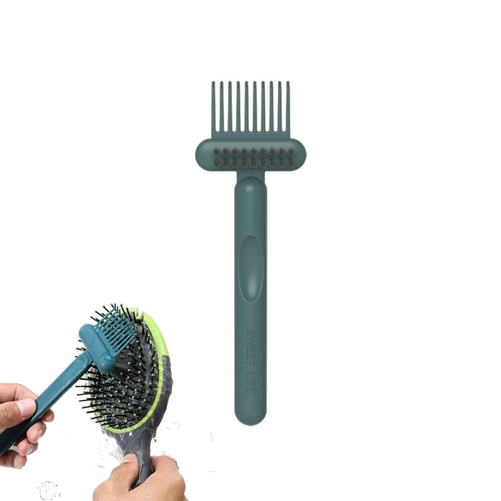 Green 2 In 1 Hair Brush Cleaner And Comb Cleaning Tool With Nylon Bristles, Ergonomic Non Slip Grip
