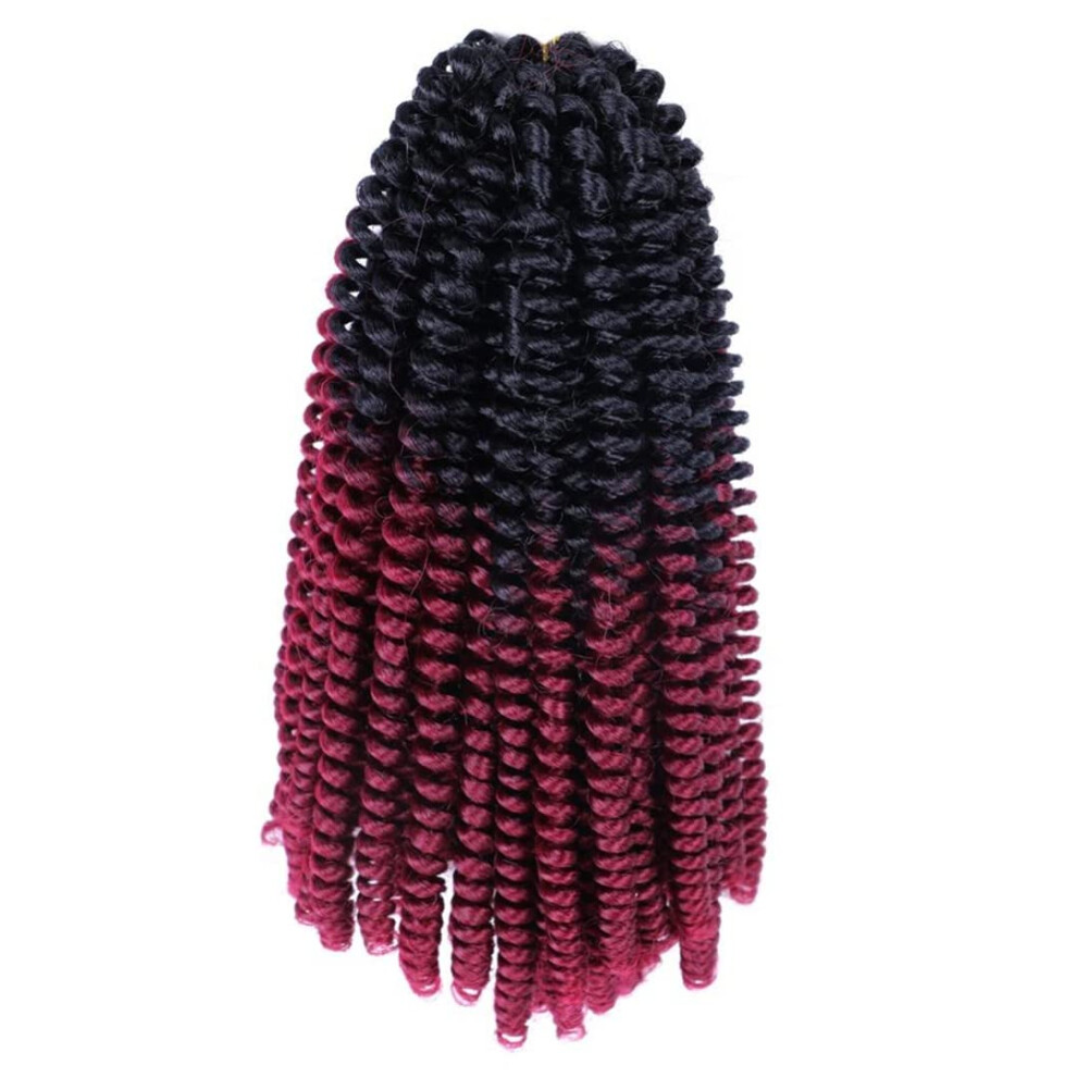 Unisex Black,Brown Crochet Braiding Hair 8 Inch Black Brown Ombre Synthetic Extensions Prelooped Spring Twist 7Pcs
