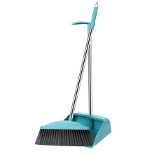 Broom and Dustpan Set with Stainless Steel Handle, Upright 45 Angle Brush for Home Floor Cleaning, Blue