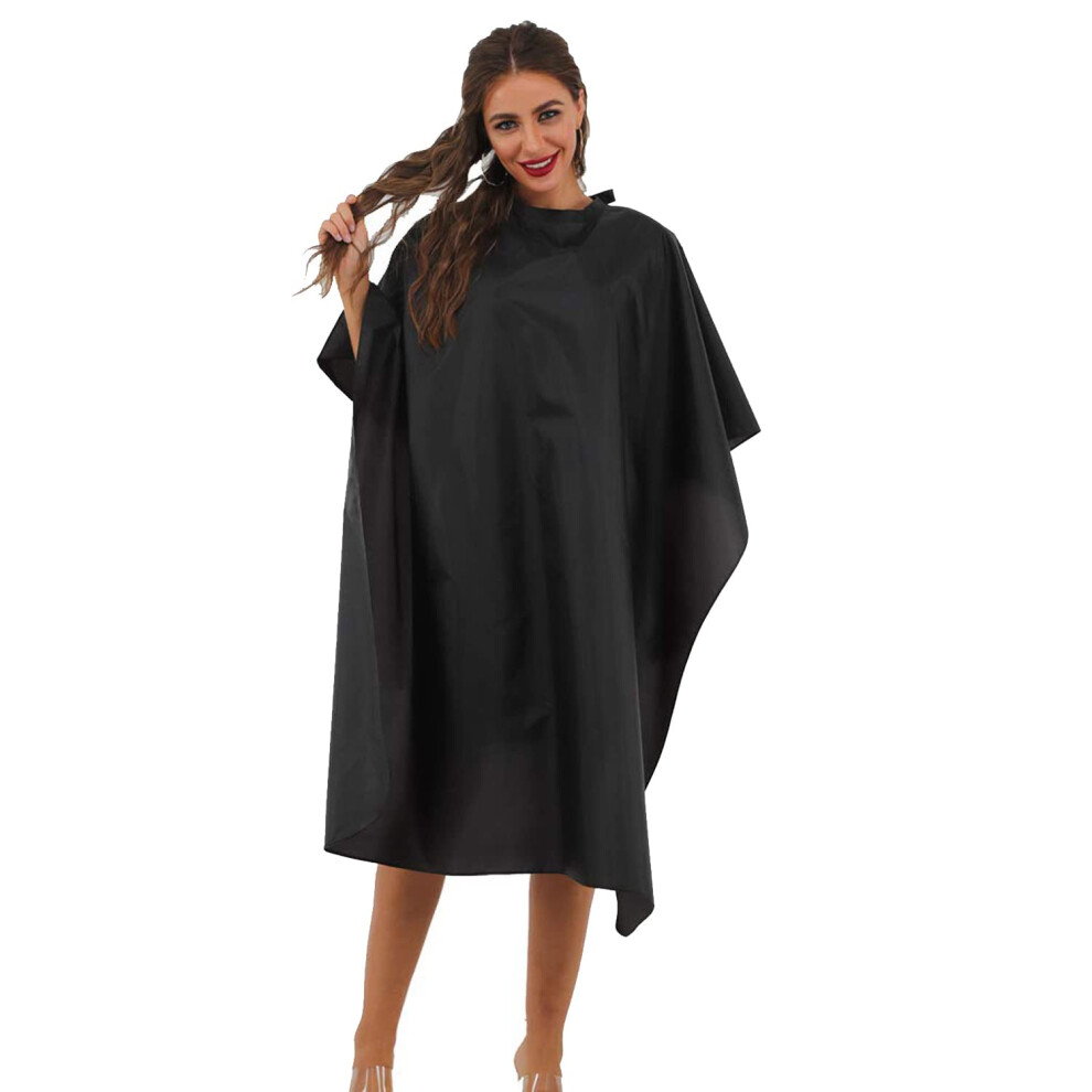 Black Professional Nylon Barber Cape, Waterproof Hair Cutting Salon Cape with Adjustable Snap, 59 x 47 Inches