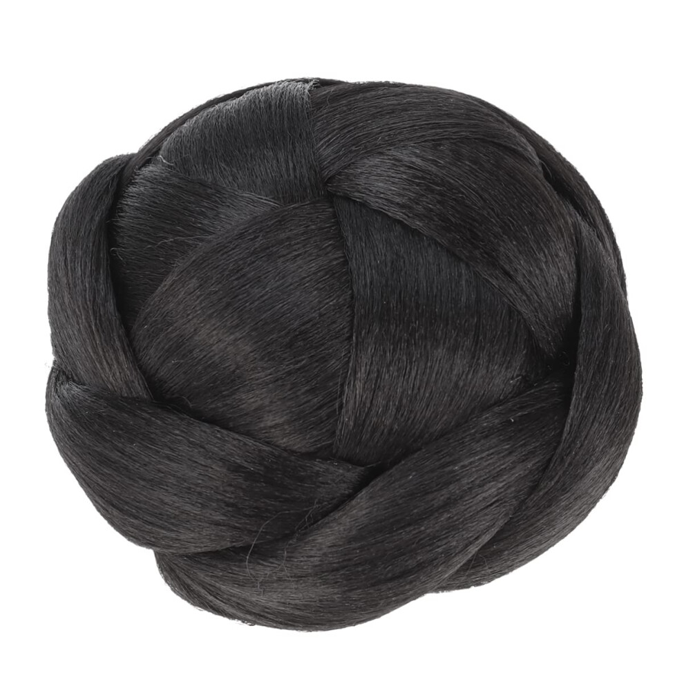 Unisex Black Wavy Hair Bun Extension With Claw Clip, Synthetic Chignon Hairpiece For Instant Volume Boost