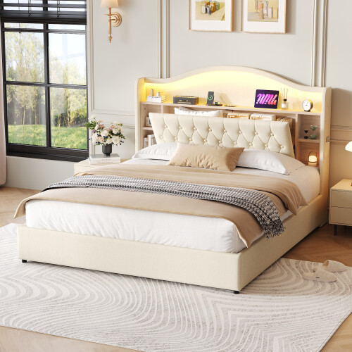 5ft King Upholstered Bed Frame with LED 2