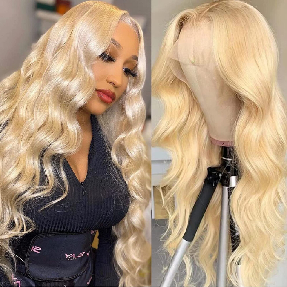 Unisex 613 Blonde Lace Front Wig Human Hair 24 Inch Body Wave Brazilian Virgin With Preplucked Hairline
