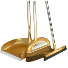 Broom and Dustpan Set with Plastic Gold Brush for Floor Sweeping, Driveway and Yard Cleaning (3pcs)