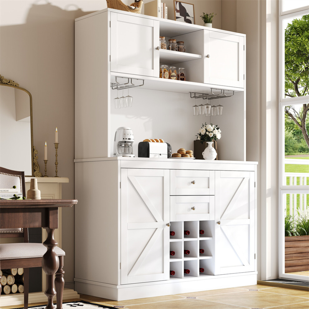 Photos - Kitchen System White Tall Kitchen Cabinet with Wine Rack& Drawers