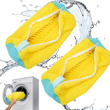 Shoe Laundry Mesh Bags 2 Pack with Zipper, Plush Lining, Tangle Cleaning for Sneakers and Canvas Shoes