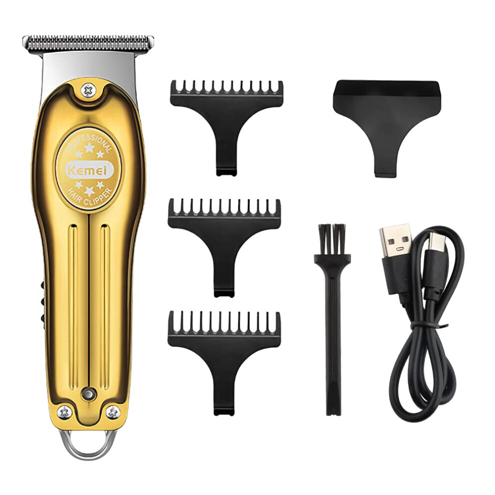 Gold Men's Hair Clippers With Precise Stainless Tblade, Cordless Beard Trimmer, Usb Rechargeable