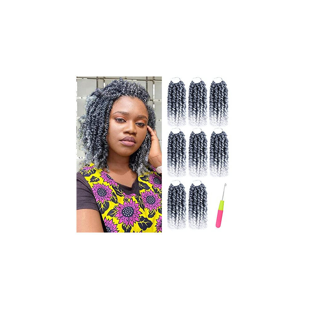 Passion Twist Crochet Hair 8 Inch Pretwisted Braids Prelooped Synthetic Extensions for Black Women, TGrey# 8 Packs