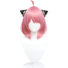 Cosplay Wig Smoke Pink Short Hair with Cap for Anya Forger SPY x Family Anime Halloween