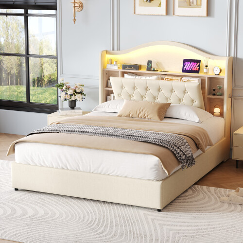 4ft6 Double Upholstered Bed Frame with Charging 1