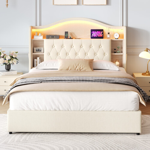 4ft6 Double Upholstered Bed Frame with Charging 2