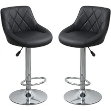 Alivio Set of 2 Modern Chrome Bar Stools, Restaurant, Dining Room Chairs (Black, Pack of 2)