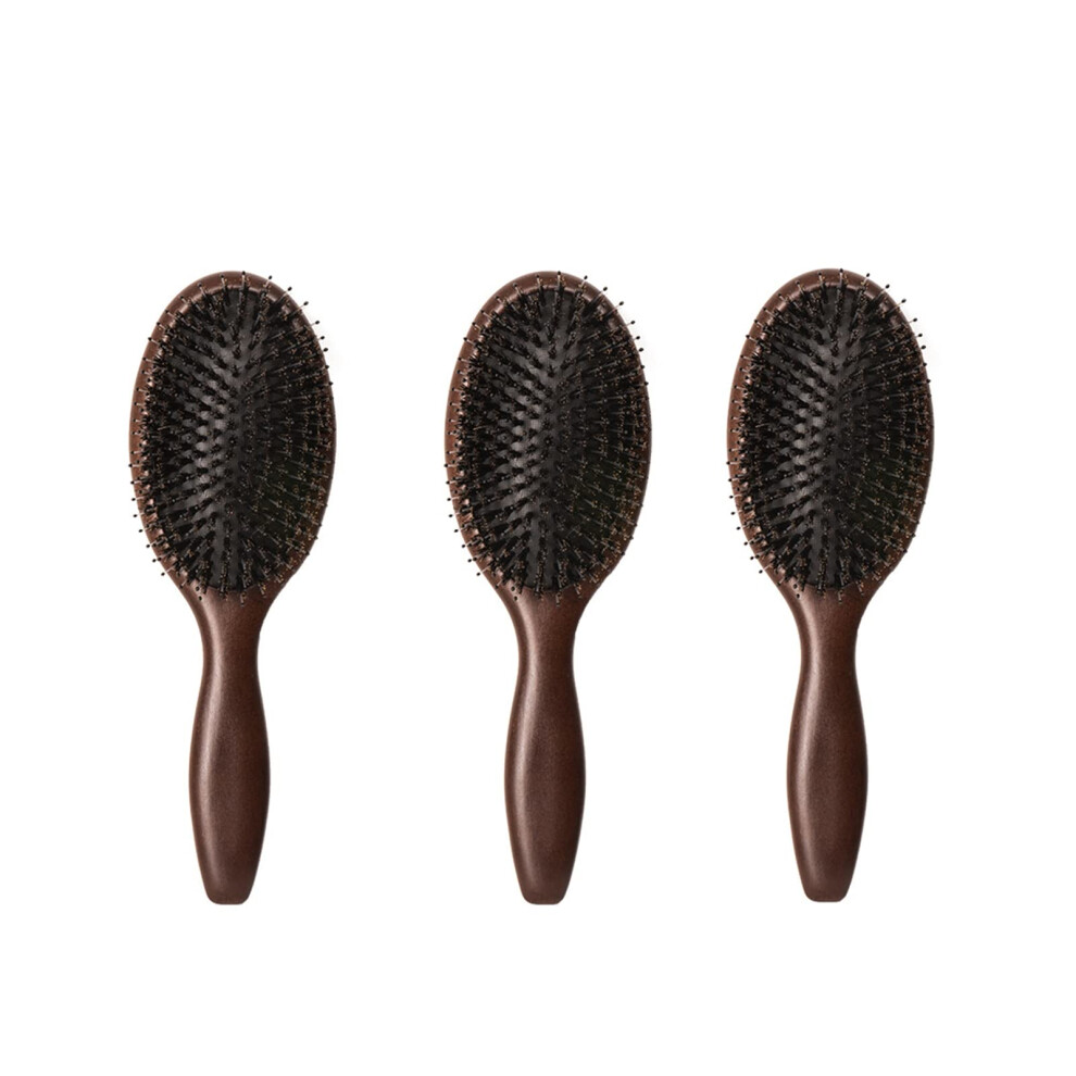 Black Hair Brush With Ergonomic Wooden Handle And Nylon Bristles For Gentle Detangling And Scalp Massage