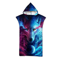 Changing Robe Hooded Poncho Towel Microfibre Quick Dry for Adults Beach Swimming Surfing Purple Wolf Print 75x110cm