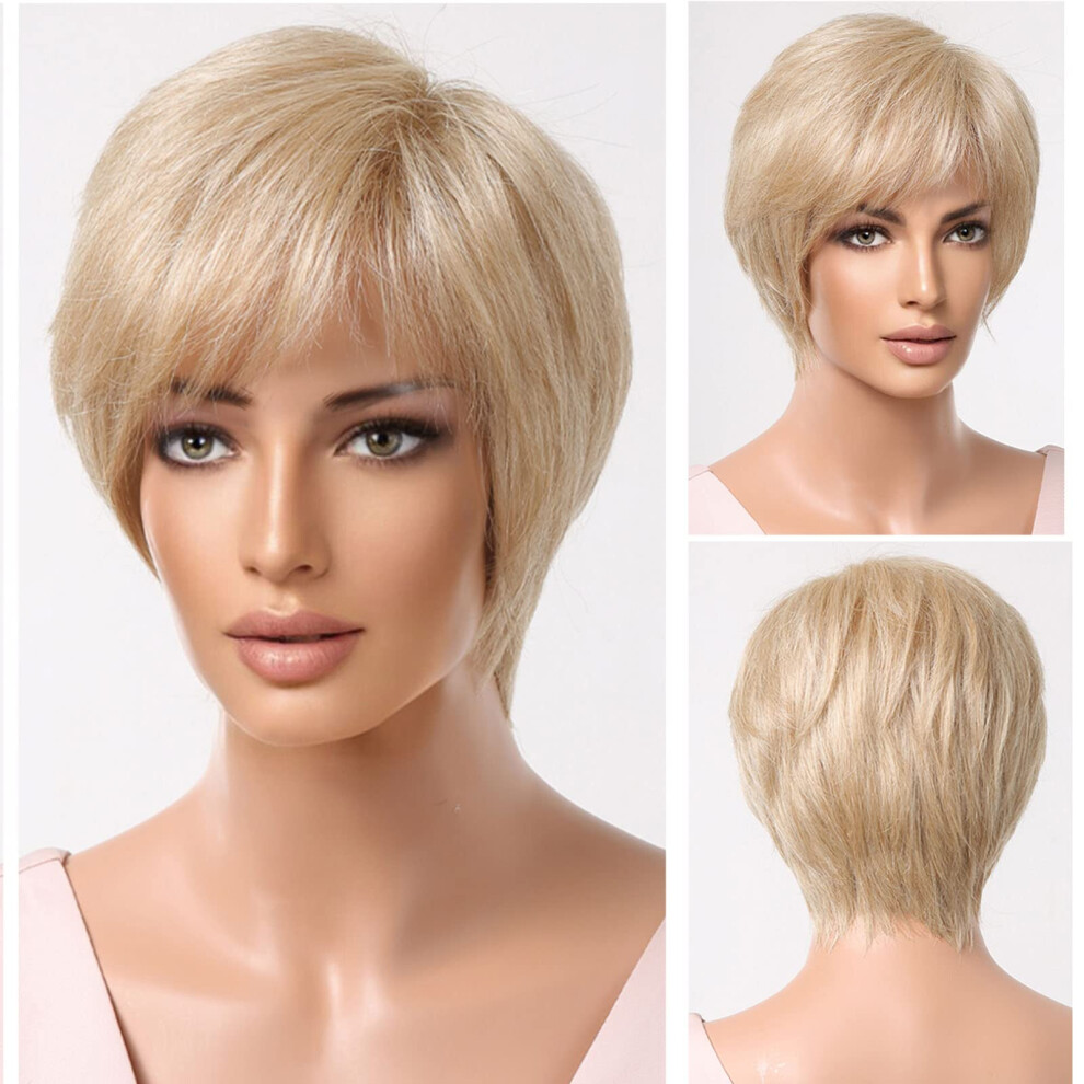 Unisex Black Bob Wig Human Hair 8 Inch Pixie Cut With Bangs Glueless Brazilian Virgin Hair For Women