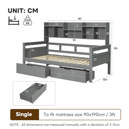 3ft Single Beds for Kids with Two Storage Drawers 1