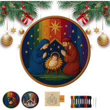 Nativity Embroidery Kit with PrePrinted Fabric, DIY Christian Cross Stitch Set for Adults Beginners Christmas Scene