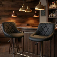 Alivio Set of 2 Modern Chrome Bar Stools, Restaurant, Dining Room Chairs (Black, Pack of 2)