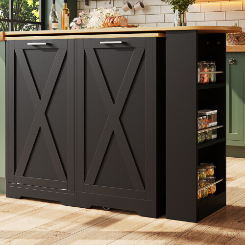 Black 360° Rotating Kitchen Island, Folding Doors 2