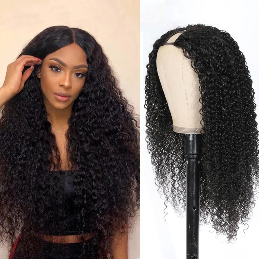 22 Inch Brazilian Virgin Kinky Curly Human Hair V Part Wig for Black Women, Seamless Natural Blend