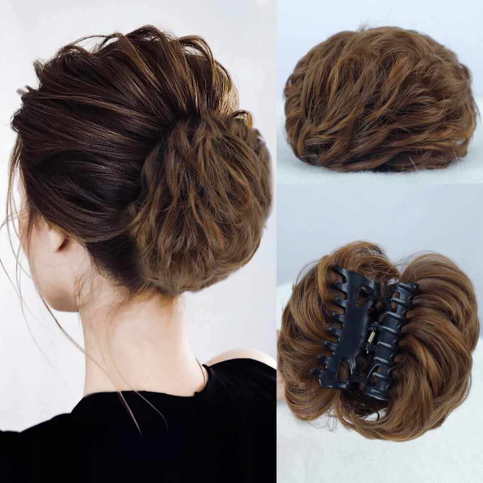 Messy Bun Hair Piece Curly Hair Extension with Natural Wavy Curls and Secure Claw Clip for Women