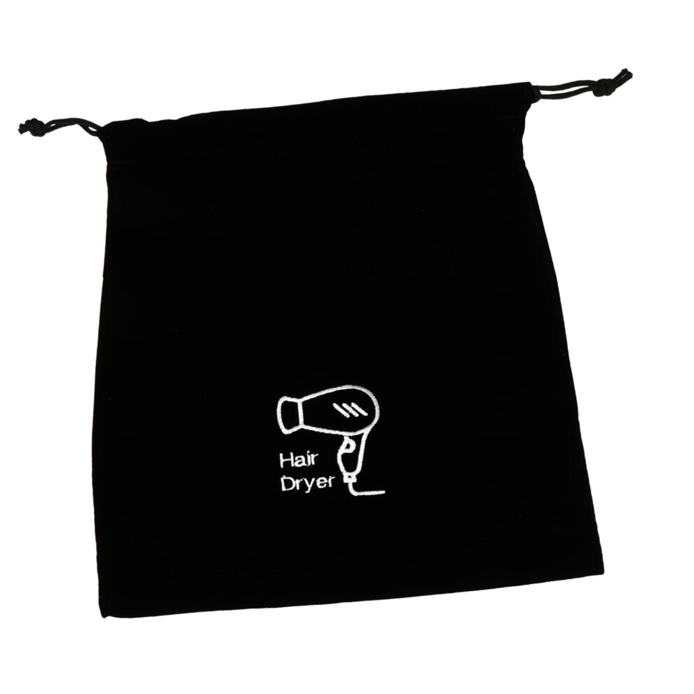 Black Hair Dryer Travel Bag With Secure Drawstring Closure, Flannel Storage Pouch For Travel