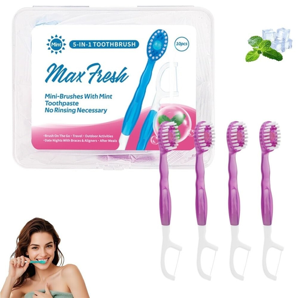 5 in 1 Travel Toothbrush Set with Floss, Toothpick, Tongue Scraper, Mixed Flavours