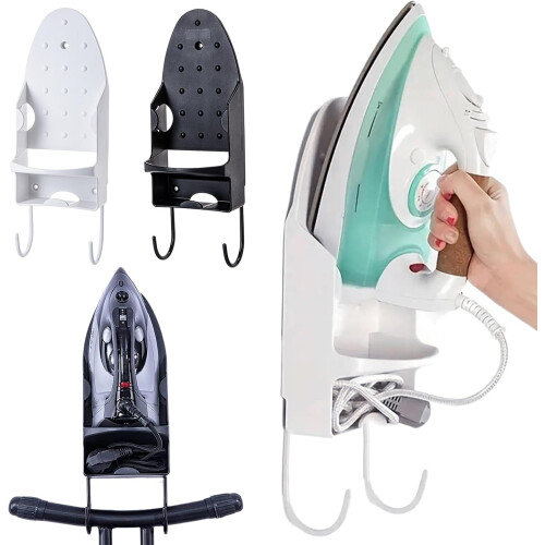 Ironing board hanger, electric iron, wall mount with double hooks, durable, universal, white 2