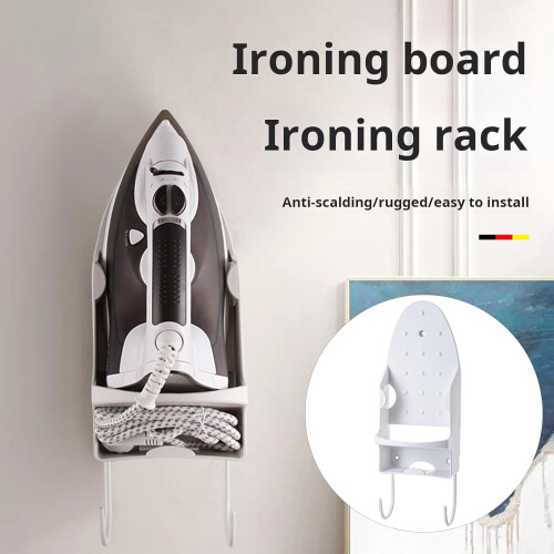 Ironing board hanger, electric iron, wall mount with double hooks, durable, universal, white 1