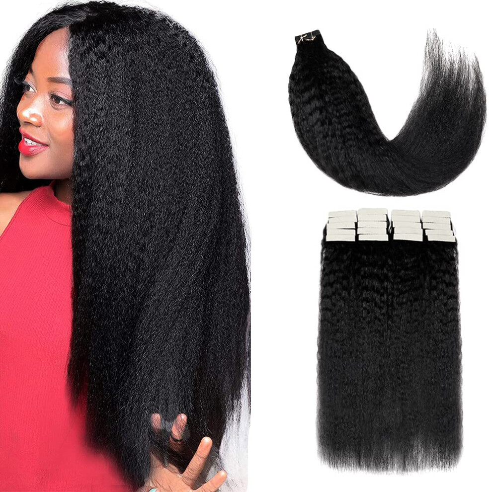 Kinky Straight Tape In Human Hair Extensions 22 Inch Brazilian Remy Skin Weft for Black Women