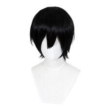 Short Black Cosplay Wig for Halloween Costume, Synthetic Hair, Adjustable Comfortable Fit