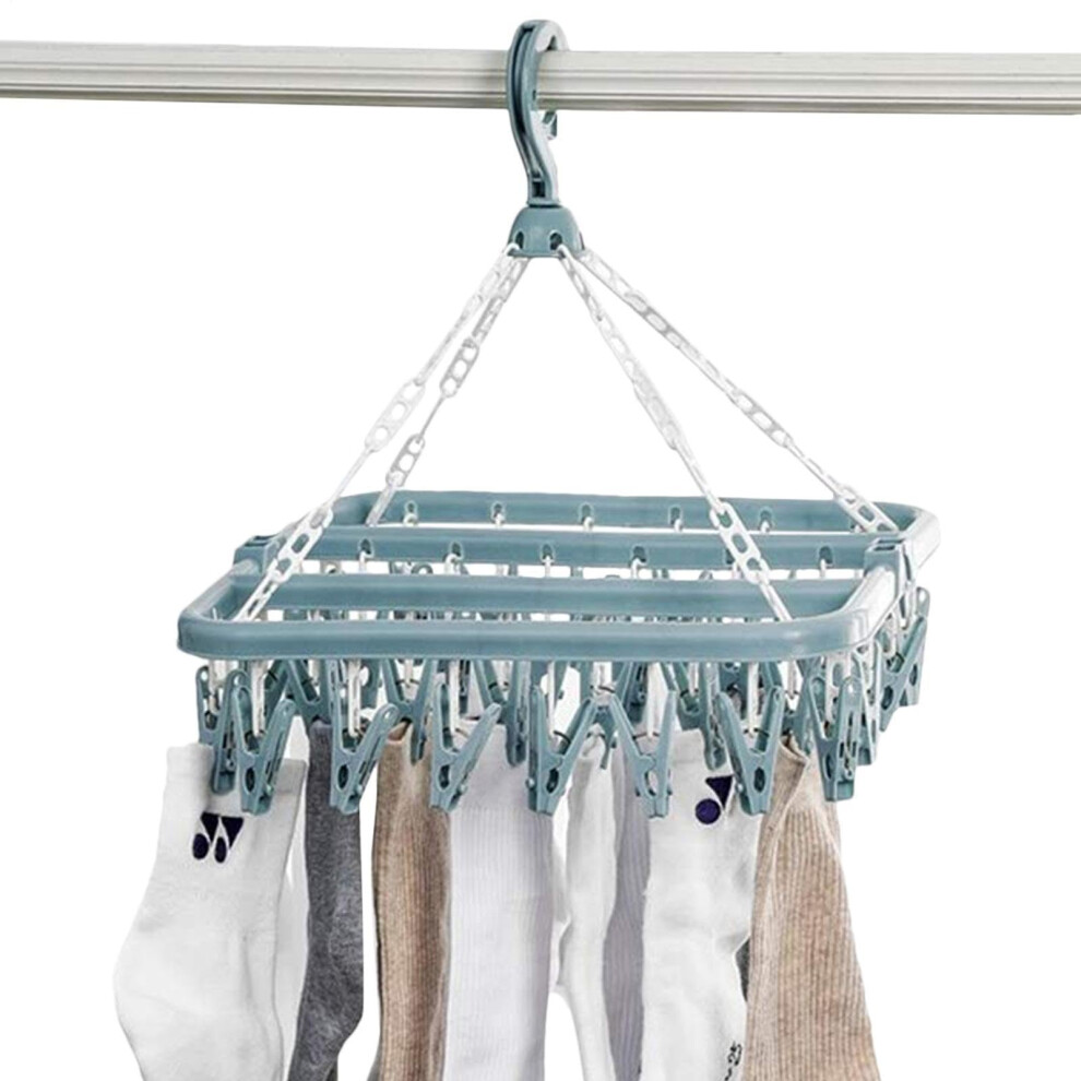 Underwear Drying Rack With 32 Foldable Clips For Socks, Lingerie, Baby Clothes, Towels Blue