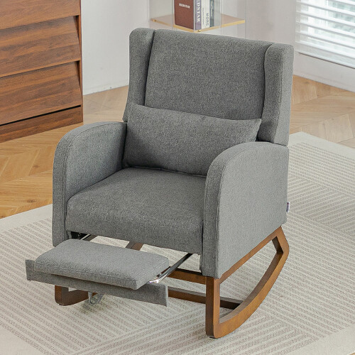 Living And Home Linen Grey Rocking chair with Footrest