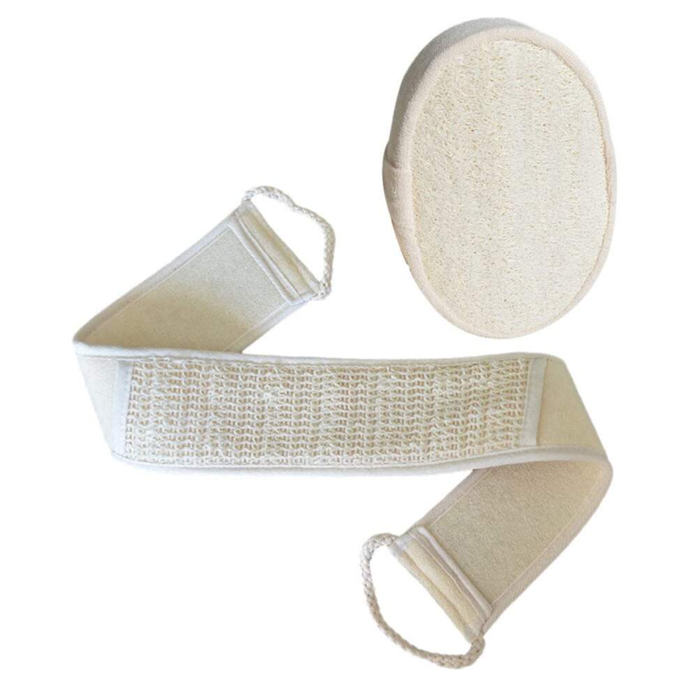 Beige Natural Loofah Bath Kit With Long Exfoliating Towel And Bath Ball For Shower Cleaning