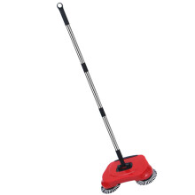 Manual Push Floor Sweeper with Adjustable Handle for Pet Hair and Dust Cleaning, Red